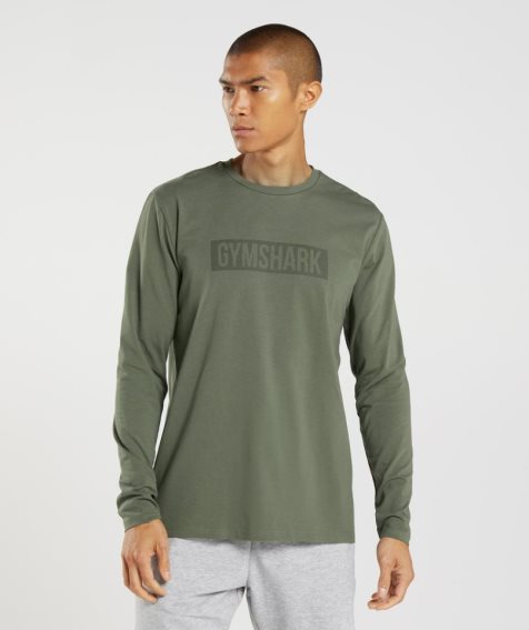 Men's Gymshark Block Long Sleeve T-Shirts Olive | NZ 6MACXE